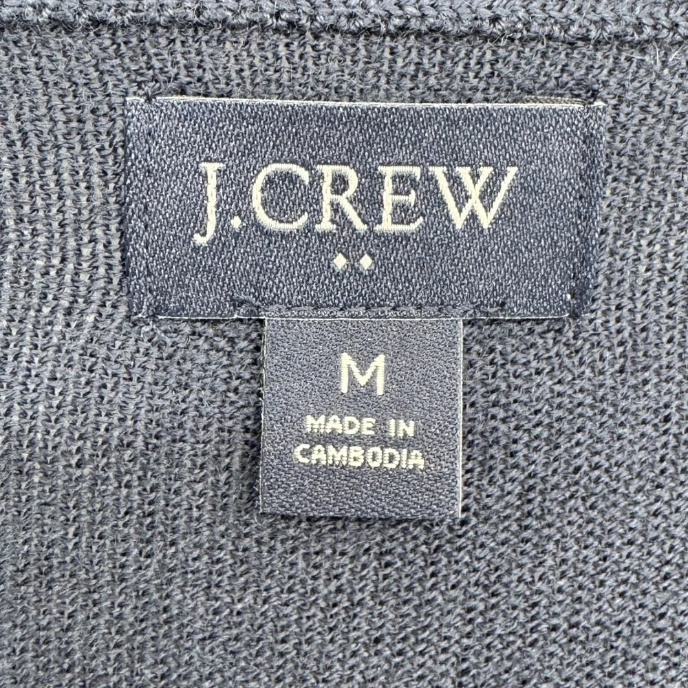 J.Crew Mens Navy Blue Merino Wool Blend V-Neck Sweater Size Medium Fine Knit